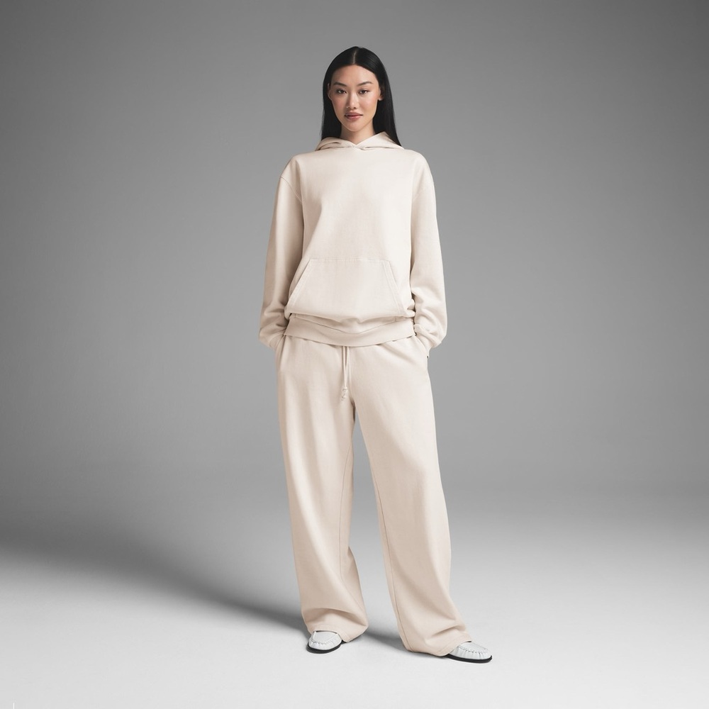 Skims Women's Boyfriend Oversize Fleece Pant Hoodie Sweat Suit Set Beige Size L